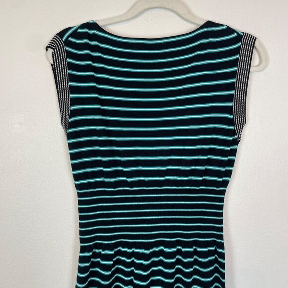 Prada Italian 40 US 4 Black Blue Striped Knit Sweater Dress 2013 Fitted Waist - Picture 6 of 8